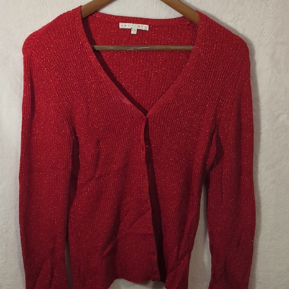Smart Set Red Cardigan with V-neck and Long Sleeves